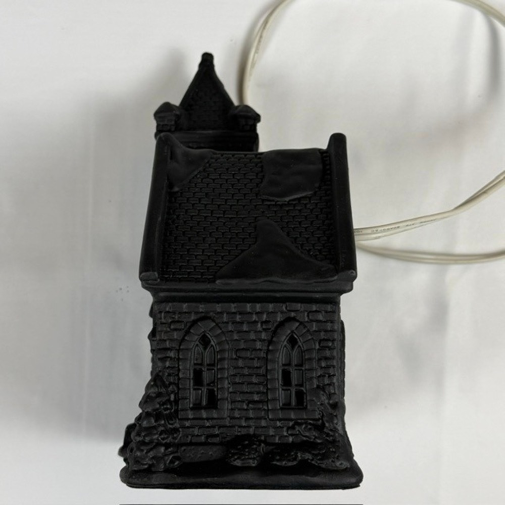 Matte Black Ceramic Halloween Spooky Church Village House Lighted Decor - Picture 10 of 13